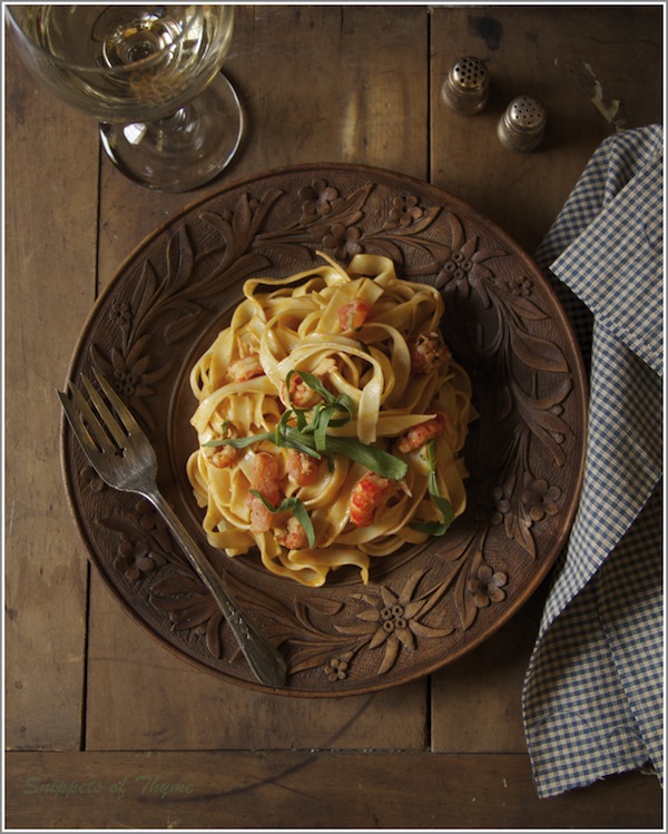 Homemade Fettucine with an Herbed Cream Crawfish Sauce