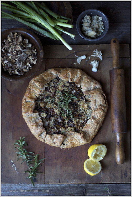 Whole Grain Wild Mushroom Galette with Fresh Herbs and English Stilton by Thyme Blog