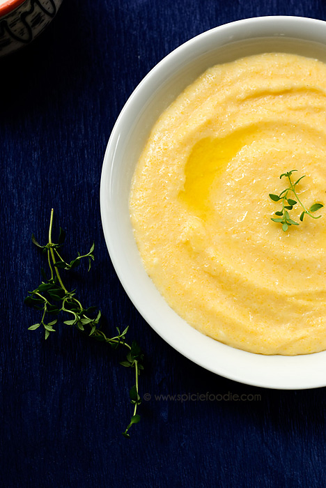 Creamy Polenta with Roasted Vegetables and Garlic Creamed Spinach | Recipe by Spicie Foodie