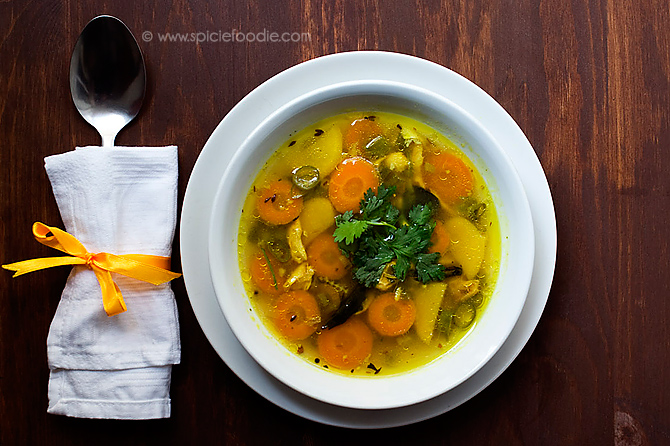 Indian Spiced Chicken or Vegetable Turmeric Soup by Spicie Foodie 
