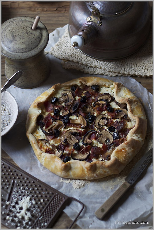 A Savory Galette with Sautéed Mushrooms, Thyme, and Briny Olives by Thyme | #galette #mushrooms #olives