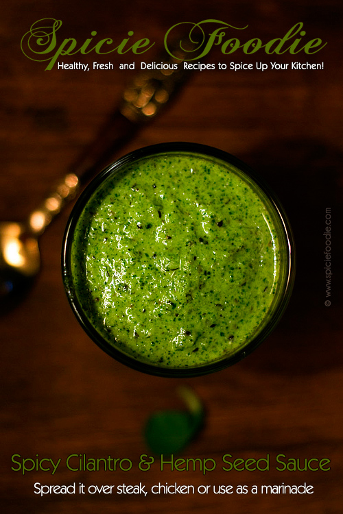 Spicy Cilantro and Hemp Seed Sauce by @SpicieFoodie | #cilantro #hempseeds #sauce #steaksauce