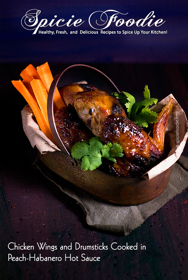 Chicken Wings and Drumsticks Cooked in Peach-Habanero Hot Sauce by @SpicieFoodie