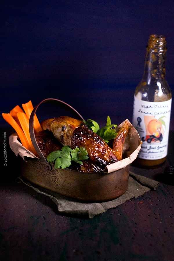 Chicken Wings and Drumsticks Cooked in Peach-Habanero Hot Sauce by @SpicieFoodie