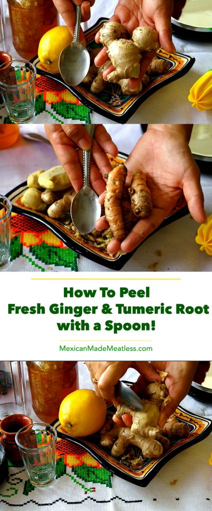 The Easiest and Quickest Way to Peel Ginger & Turmeric | #howto #ginger #turmericroot #kitchenhacks #Kitchenhowto #vegan