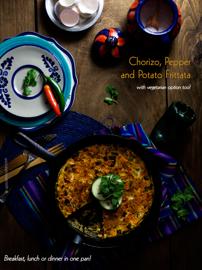 Chorizo, Potato and Pepper #Frittata by @SpicieFoodie | #breakfast #lunch #dinner #onepanmeals